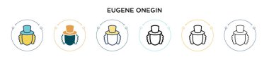 Eugene onegin simgesi doldurulmuş, ince çizgi, özet ve vuruş stili. Mobil, ui, web için iki renkli ve siyah Eugene onegin vektör simgesinin vektör çizimi kullanılabilir