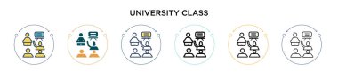 Üniversite sınıfı ikonu, ince çizgi, özet ve vuruş stili. Mobil, ui, web için iki renkli ve siyah üniversite sınıfı vektör ikonu tasarımı vektör illüstrasyonu kullanılabilir