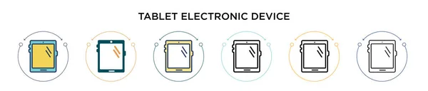 Icono Del Dispositivo Electrónico Tableta Línea Llena Delgada Contorno Estilo — Vector de stock