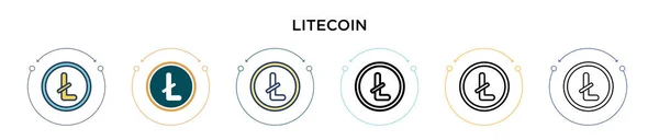 Litecoin Symbol Gefüllter Dünner Linie Umriss Und Strichstil Vektor Illustration — Stockvektor