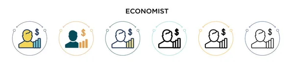 Icono Del Economista Línea Llena Delgada Contorno Estilo Trazo Ilustración — Vector de stock