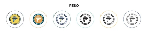 Ikona Peso Wypełnionym Cienkiej Linii Zarys Styl Udaru Wektorowa Ilustracja — Wektor stockowy