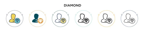 Icono Diamante Línea Llena Delgada Contorno Estilo Trazo Ilustración Vectorial — Vector de stock