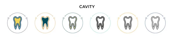 塗りつぶし 細い線 アウトライン ストロークスタイルのキャビティアイコン 2色と黒のキャビティベクトルのアイコンのベクトルイラストは モバイル Webに使用することができます — ストックベクタ
