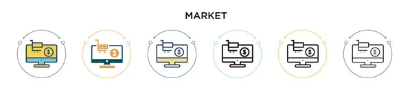 Ícone Mercado Cheio Linha Fina Contorno Estilo Curso Ilustração Vetorial —  Vetores de Stock