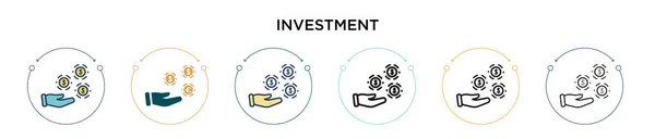 Ícone Investimento Cheio Linha Fina Contorno Estilo Curso Ilustração Vetorial —  Vetores de Stock