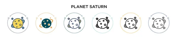 Planet Saturn Symbol Gefüllter Dünner Linie Umriss Und Strichstil Vektor — Stockvektor