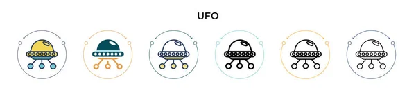 塗りつぶし 細い線 アウトライン ストロークスタイルのUfoアイコン 2色と黒のUfoベクトルのアイコンのベクトルイラストは モバイル Webに使用することができます — ストックベクタ