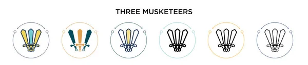 Three Musketeers Icon Filled Thin Line Outline Stroke Style Vector — Stock Vector