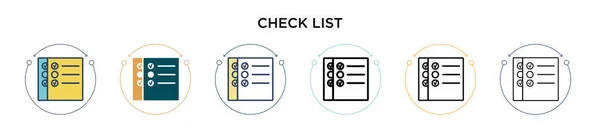 Проверьте Значок Контура Списка Заполненной Тонкой Строке Контуре Стиле Штриха — стоковый вектор