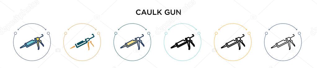Caulk gun icon in filled, thin line, outline and stroke style. Vector illustration of two colored and black caulk gun vector icons designs can be used for mobile, ui, web