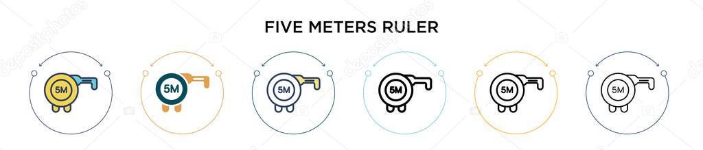 Five meters ruler icon in filled, thin line, outline and stroke style. Vector illustration of two colored and black five meters ruler vector icons designs can be used for mobile, ui, web