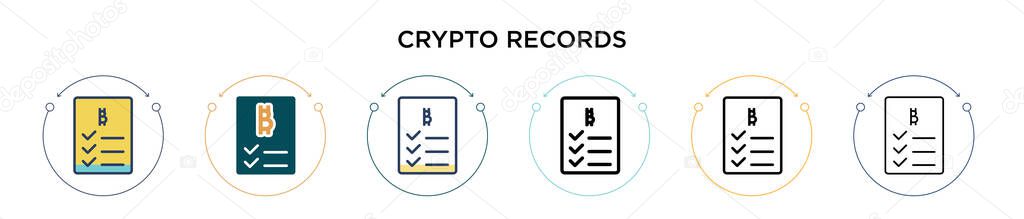 Crypto records icon in filled, thin line, outline and stroke style. Vector illustration of two colored and black crypto records vector icons designs can be used for mobile, ui, web