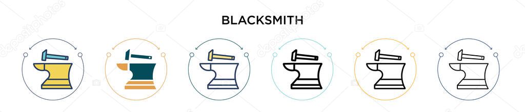 Blacksmith icon in filled, thin line, outline and stroke style. Vector illustration of two colored and black blacksmith vector icons designs can be used for mobile, ui, web