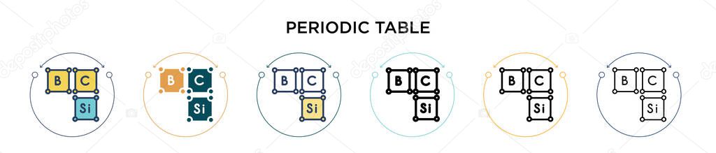 Periodic table icon in filled, thin line, outline and stroke style. Vector illustration of two colored and black periodic table vector icons designs can be used for mobile, ui, web