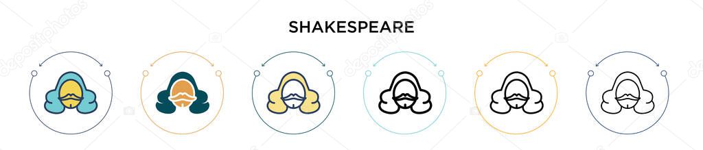Shakespeare icon in filled, thin line, outline and stroke style. Vector illustration of two colored and black shakespeare vector icons designs can be used for mobile, ui, web