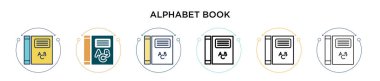 Alfabe kitabı simgesi dolu, ince çizgi, özet ve vuruş stili. Mobil, ui, web için iki renkli ve siyah alfabe kitabı vektör ikonu tasarımı vektör illüstrasyonu kullanılabilir