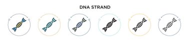 DNA iplikçikleri doldurulmuş, ince çizgi, ana hatlar ve vuruş stili. Mobil, ui, web için iki renkli ve siyah DNA iplik vektör simgesi tasarımı kullanılabilir