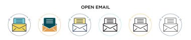 E- posta simgesini doldurulmuş, ince çizgi halinde, özet ve vuruş stiliyle aç. İki renkli ve siyah e- posta vektör simgesi tasarımı mobil, ui, web için kullanılabilir