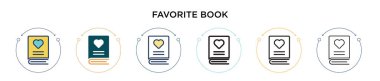 Dolu, ince çizgi, özet ve vuruş tarzında favori kitap ikonu. Mobil, ui, web için iki renkli ve siyah favori kitap vektör ikonu tasarımı vektör illüstrasyonu kullanılabilir