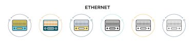 Ethernet simgesi doldurulmuş, ince çizgi, özet ve vuruş stili. Mobil, ui, web için iki renkli ve siyah ethernet vektör ikonu tasarımı vektör illüstrasyonu kullanılabilir