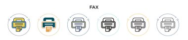 Faks ikonu doldurulmuş, ince çizgi, özet ve vuruş stili. Mobil, ui, web için iki renkli ve siyah faks vektör ikonu tasarımı vektör illüstrasyonu kullanılabilir