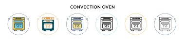 Konveksiyon fırını ikonu, ince çizgi, özet ve vuruş stili. Mobil, ui, web için iki renkli ve siyah taşıyıcı fırın ikonu tasarımı vektör illüstrasyonu kullanılabilir