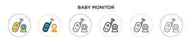 Bebek monitörü simgesi doldurulmuş, ince çizgi, ana hatlar ve vuruş stili. Mobil, ui, web için iki renkli ve siyah bebek izleyici vektör ikonu tasarımı vektör illüstrasyonu kullanılabilir