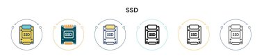 SSD simgesi dolu, ince çizgi, özet ve vuruş stili. Mobil, ui, web için iki renkli ve siyah sssd vektör ikonu tasarımı vektör illüstrasyonu kullanılabilir