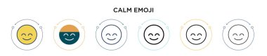 Sakin emoji simgesi dolu, ince çizgi, özet ve vuruş stili. Mobil, ui, web için iki renkli ve siyah sakin emoji vektör ikonu tasarımı vektör illüstrasyonu kullanılabilir