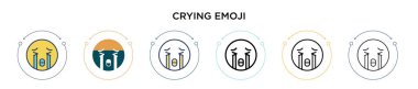 Ağlayan emoji simgesi dolu, ince çizgi, özet ve vuruş stili. İki renkli ve siyah ağlayan emoji vektör simgesi tasarımı mobil, ui, web için kullanılabilir