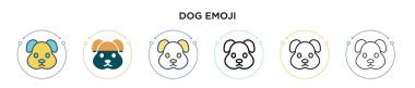 Köpek emojisi simgesi doldurulmuş, ince çizgi, özet ve vuruş stili. Mobil, ui, web için iki renkli ve siyah köpek emoji vektör simgesi tasarımı vektör illüstrasyonu kullanılabilir