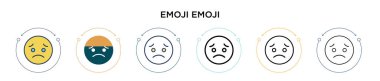 Emoji emoji simgesi doldurulmuş, ince çizgi, özet ve vuruş stili. Mobil, ui, web için iki renkli ve siyah emoji vektör simgesi tasarımı kullanılabilir