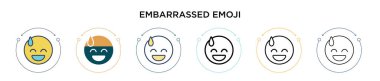 Utanmış emoji ikonu dolu, ince çizgi, özet ve vuruş stili. Mobil, ui, web için iki renkli ve siyah utanç verici emoji vektör ikonu tasarımı vektör illüstrasyonu kullanılabilir