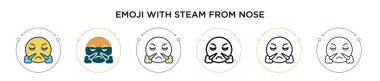 Emoji with steam from nose icon in filled, thin line, outline and stroke style. Vector illustration of two colored and black emoji with steam from nose vector icons designs can be used for mobile, ui,