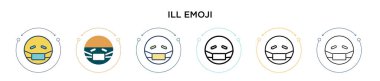 Hasta emoji simgesi doldurulmuş, ince çizgi, özet ve vuruş stili. Mobil, ui, web için iki renkli ve siyah emoji vektör simgesi tasarımı kullanılabilir