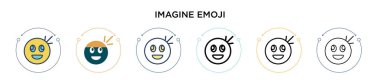 Emoji ikonunun dolu, ince bir çizgi, özet ve vuruş stili olduğunu hayal edin. Mobil, ui, web için iki renkli ve siyah emoji vektör ikonlarının vektör çizimi kullanılabileceğini hayal edin
