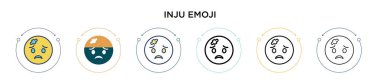 Yaralı emoji simgesi dolu, ince çizgi, özet ve vuruş stili. İki renkli ve siyah yaralanmış emoji vektör simgesi tasarımı mobil, ui, web için kullanılabilir