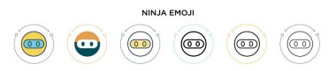 Ninja emoji simgesi dolu, ince çizgi, özet ve vuruş stili. Mobil, ui, web için iki renkli ve siyah ninja emoji vektör simgesi tasarımı vektör illüstrasyonu kullanılabilir