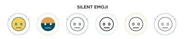 Dolu, ince çizgi, özet ve vuruş tarzında sessiz bir emoji simgesi. Mobil, ui, web için iki renkli ve siyah sessiz emoji vektör simgesi tasarımı vektör illüstrasyonu kullanılabilir