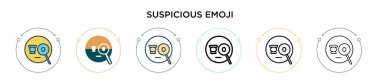 Şüpheli emoji simgesi dolu, ince çizgi, özet ve vuruş stili. Mobil, ui, web için iki renkli ve siyah emoji vektör simgesi tasarımı kullanılabilir