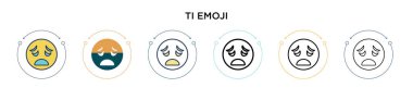 Yorgun emoji simgesi dolu, ince çizgi, özet ve vuruş stili. Mobil, ui, web için iki renkli ve siyah yorgun emoji vektör ikonu tasarımı vektör illüstrasyonu kullanılabilir