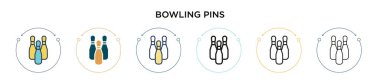Bowling lobutlarının simgesi, ince çizgi, ana hatlar ve vuruş stili. Mobil, ui, web için iki renkli ve siyah bovling lobut vektör ikonu tasarımı vektör illüstrasyonu kullanılabilir