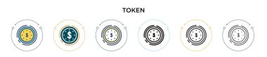 Token simgesi doldurulmuş, ince çizgi, özet ve vuruş stili. Mobil, ui, web için iki renkli ve siyah sembol tasarımı vektör illüstrasyonu kullanılabilir