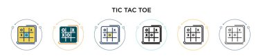 Tic tac toe simgesi doldurulmuş, ince çizgi, ana hatlar ve vuruş stili. Mobil, ui, web için iki renkli ve siyah taktik parmak vektör ikonu tasarımı vektör illüstrasyonu kullanılabilir
