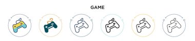 Oyun ikonu dolu, ince çizgi, özet ve vuruş stili. Mobil, ui, web için iki renkli ve siyah oyun vektör ikonu tasarımı vektör illüstrasyonu kullanılabilir
