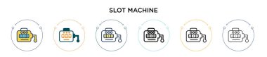Slot makinesi simgesi dolu, ince çizgi, özet ve vuruş stili. Mobil, ui, web için iki renkli ve siyah slot makinesi vektör simgesi tasarımı vektör illüstrasyonu kullanılabilir