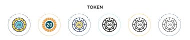 Token simgesi doldurulmuş, ince çizgi, özet ve vuruş stili. Mobil, ui, web için iki renkli ve siyah sembol tasarımı vektör illüstrasyonu kullanılabilir