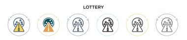 Piyango ikonu dolu, ince çizgi, özet ve vuruş stili. Mobil, ui, web için iki renkli ve siyah loto ikonu tasarımı vektör illüstrasyonu kullanılabilir