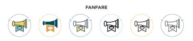 Fanfare ikonu dolu, ince çizgi, özet ve vuruş stili. Mobil, ui, web için iki renkli ve siyah fanfare vektör ikonu tasarımı vektör illüstrasyonu kullanılabilir